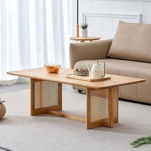 Centre Coffee Table With Rattan Design Base