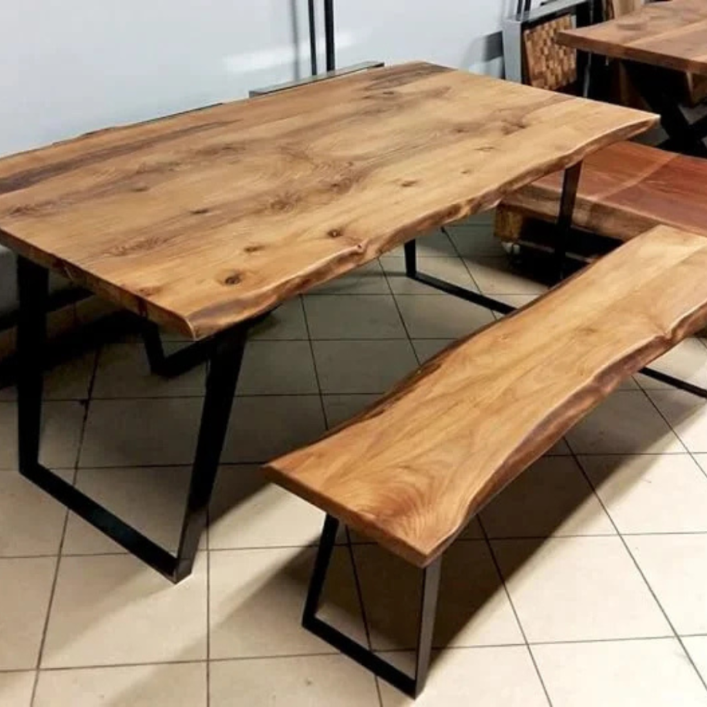Wood Dining Table with Bench