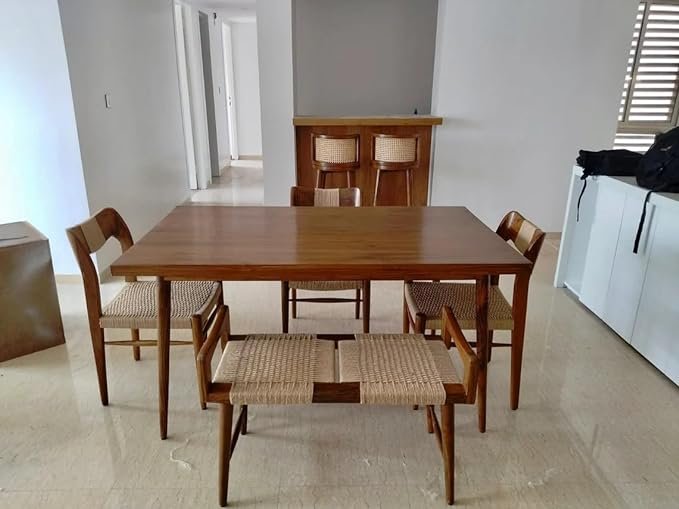 6 Seater Dining Table Set with 4 Chairs & 1 Bench