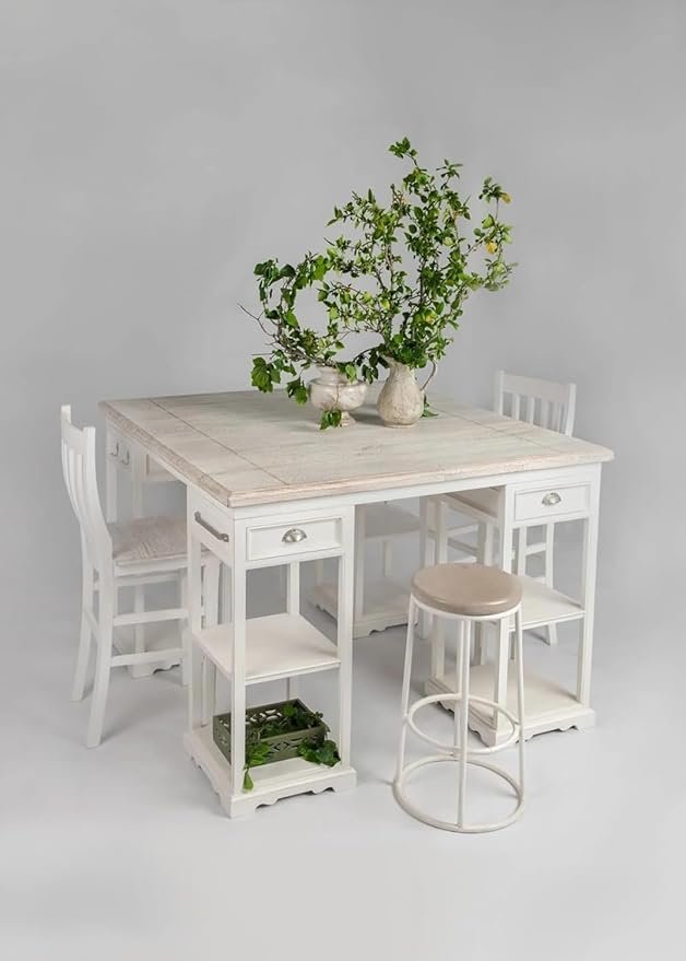4 Seater Dining table Set with Storage Space White