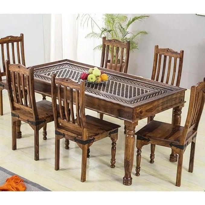 6 Seater Dining Table Set with Handcarved Work