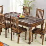 Verona Antique Brass Solid Wood Brass 6 Seater Dining Table