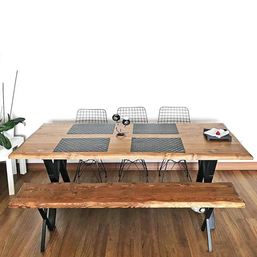 6 Seater Dining Table with Metal Cross Legs