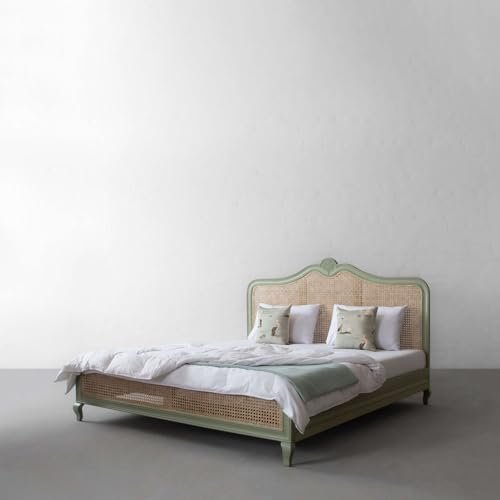 Green Hand Carved Rattan Bed