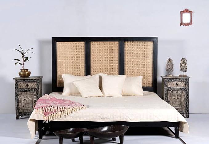 King Size Bed With Rattan Headboard