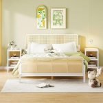 King size Rattan Bed in White