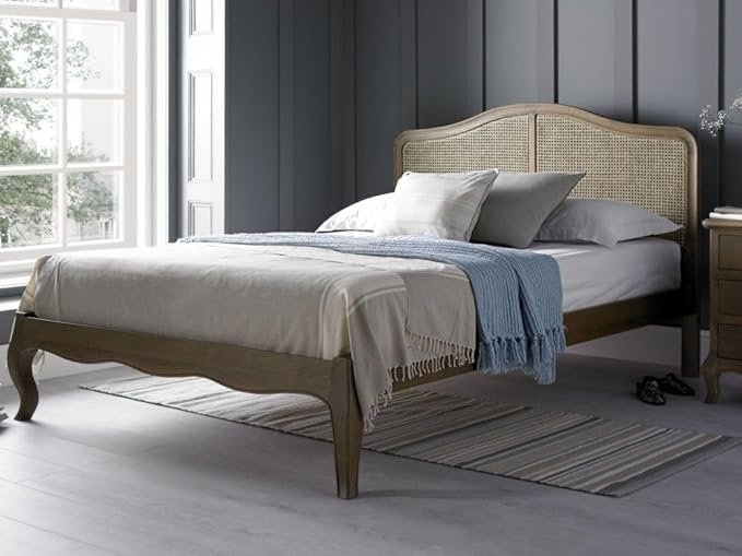 Queen Size Bed with Rattan Headboard & Without Storage Box