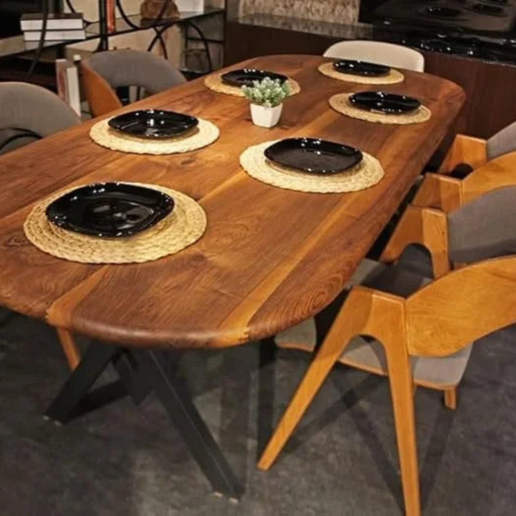 Dining Table Handmade Solid Wood Table with Metal Legs