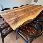 Noziya Furniture Dining Table and Bench, Handmade Live Edge Solid Wood Table Famhouse Dining Table, Rustic Dining Room Table.
