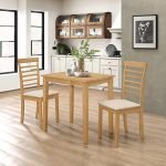 Noziya Furniture Solid Wooden Dining Table Set with 2 Armless Chairs – Oak Finish for Dining Room, Restaurant, and Home
