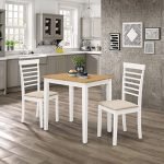 Noziya Furniture Solid Wooden Dining Table Set with 2 Armless Chairs – Oak Finish for Dining Room, Restaurant and Home