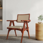 Noziya Sheesham Wood Handcrafted Rattan Wicker Armchair | Wooden Lounge & Accent Chair