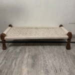 Noziya Furniture Wooden White Charpai Solid Wood Handwoven Rope