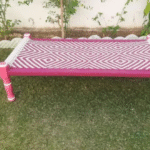 Noziya Furniture Pink Indian Charpai – Handmade Wooden Cot, 6x3 ft, 18 in High