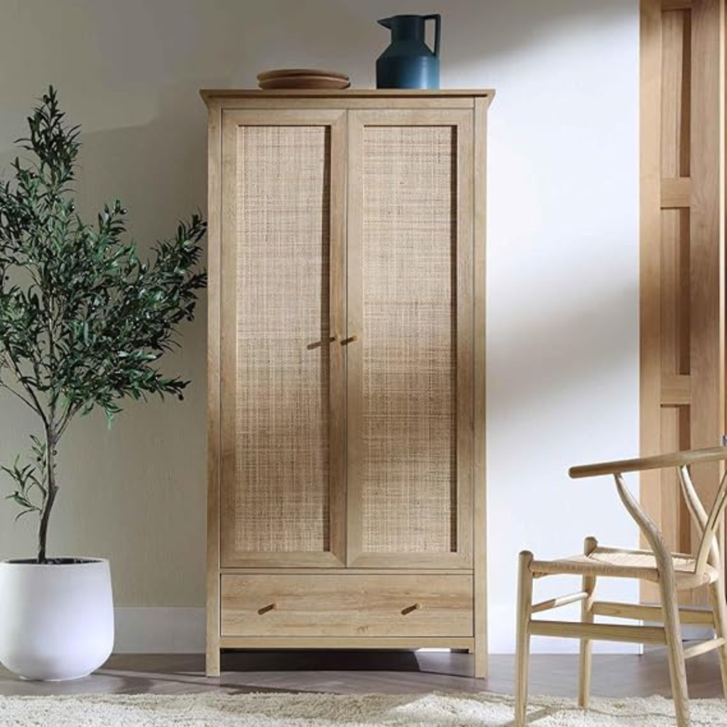 Solid Wood 2 Door Wardrobe with Drawer