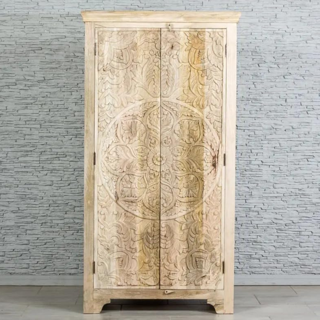 Wardrobe with Hand-Carved Floral Design
