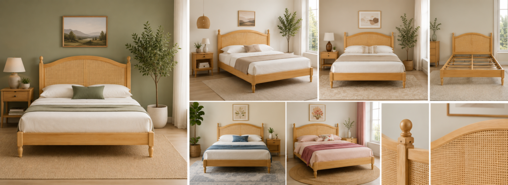 Solid Mango Wood Cane Bed