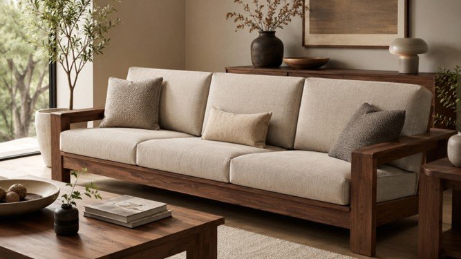 Modern 3-Seater Wooden Sofa