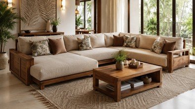 . L-Shaped Wooden Sofa for Open Layouts