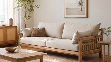 Scandinavian-Inspired Wooden Sofa