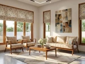 Wooden Sofa with Cushion Seating